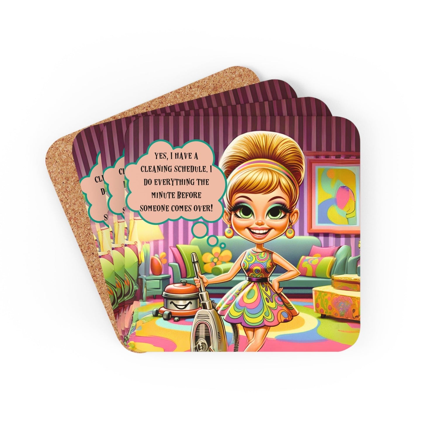 60s Retro Mod Woman Snarky Sassy Funny Corkwood Coaster Gift Set - Snarkyhousewife