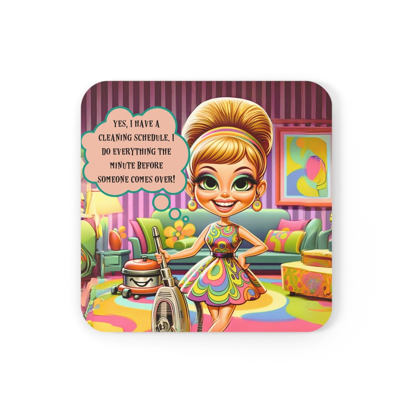 60s Retro Mod Woman Snarky Sassy Funny Corkwood Coaster Gift Set - Snarkyhousewife