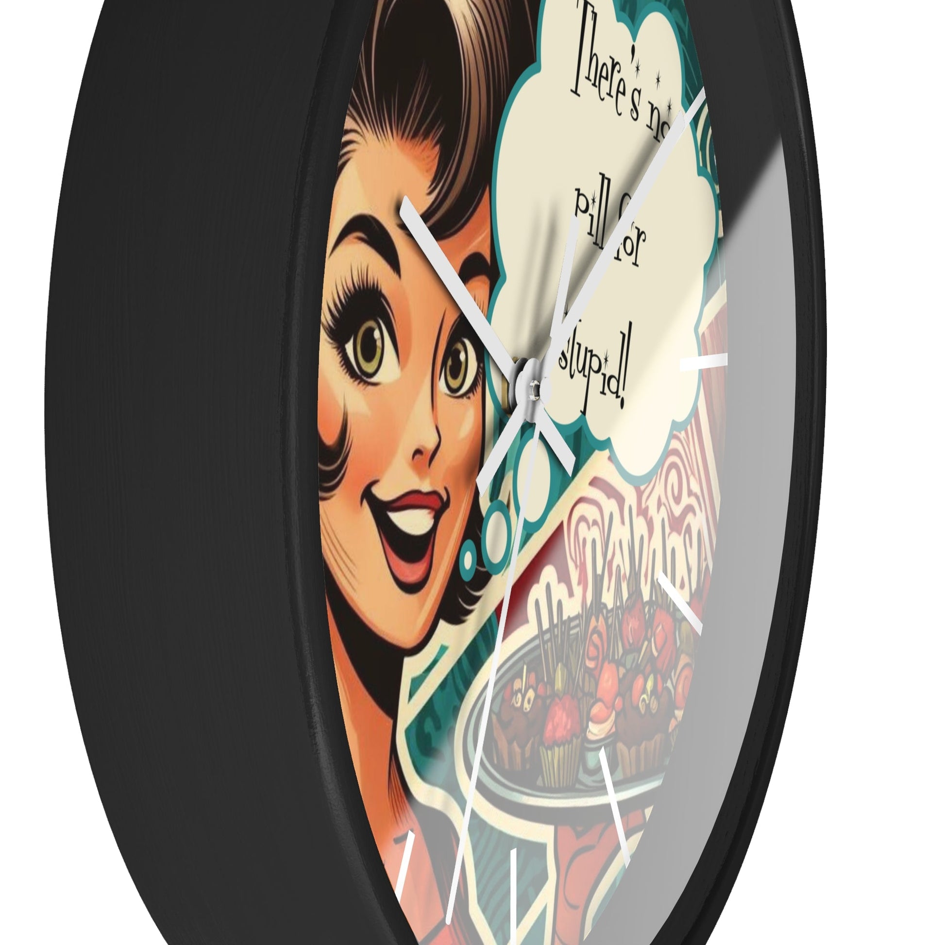 Funny 50's Woman, Retro Snarky Housewife, There's No Pill For Stupid Wall Clock - Snarkyhousewife