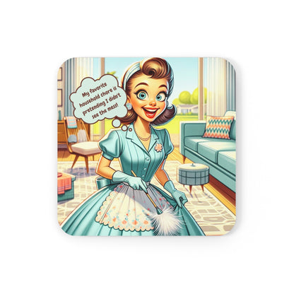 Funny Snarky 50s Housewife, Pun, Mod Cocktail MCM Barware Corkwood Coaster Set - Snarkyhousewife