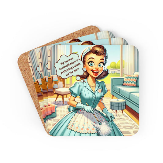 Funny Snarky 50s Housewife, Pun, Mod Cocktail MCM Barware Corkwood Coaster Set - Snarkyhousewife