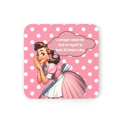 Funny Snarky Sassy Kitchen Housewife Pink And White Polka Dot 50s Housewife Corkwood Coaster Set - Snarkyhousewife