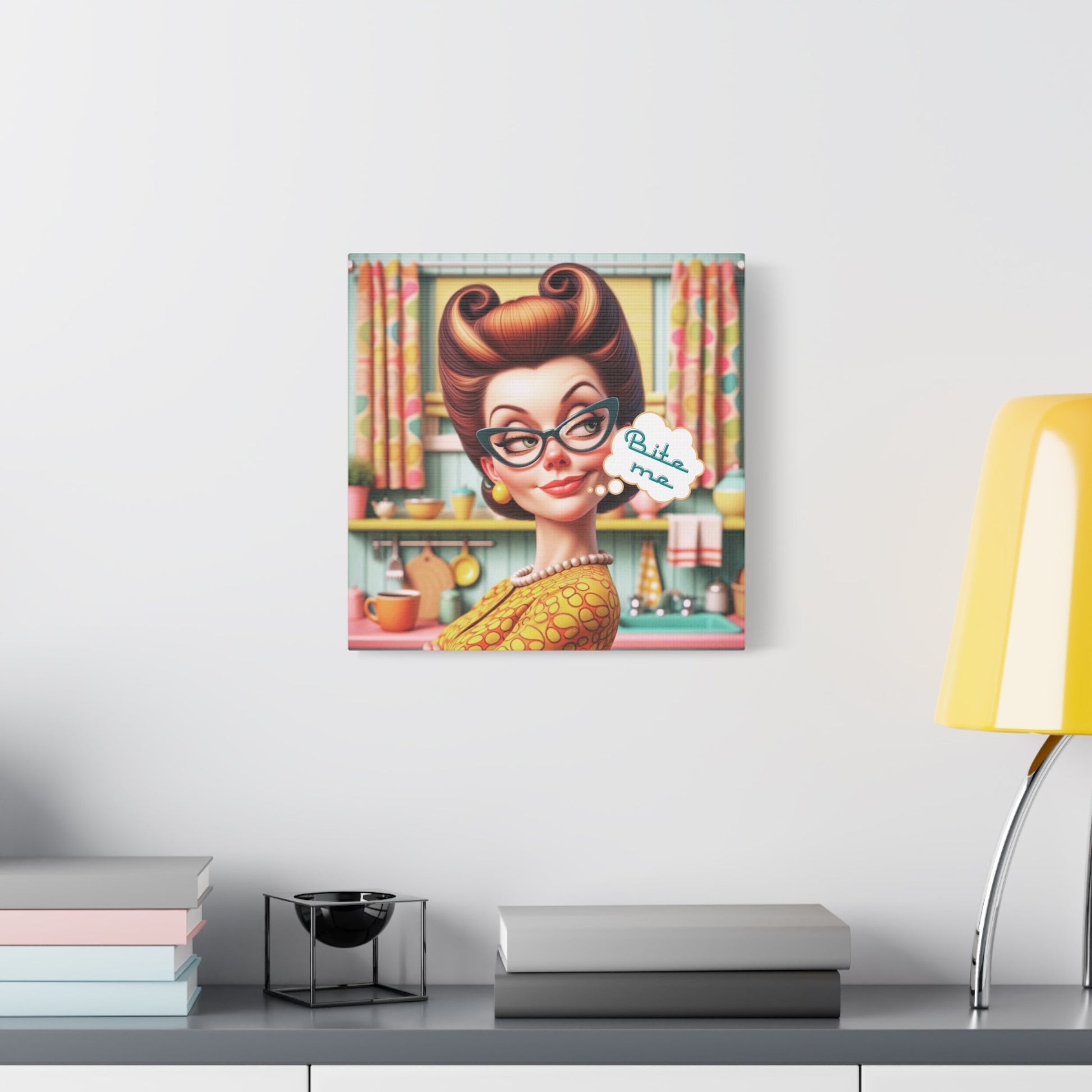 Sarcastic Housewife 50s Funny Pun, Meme Art Bite Me Office Art Matte Canvas Art - Snarkyhousewife