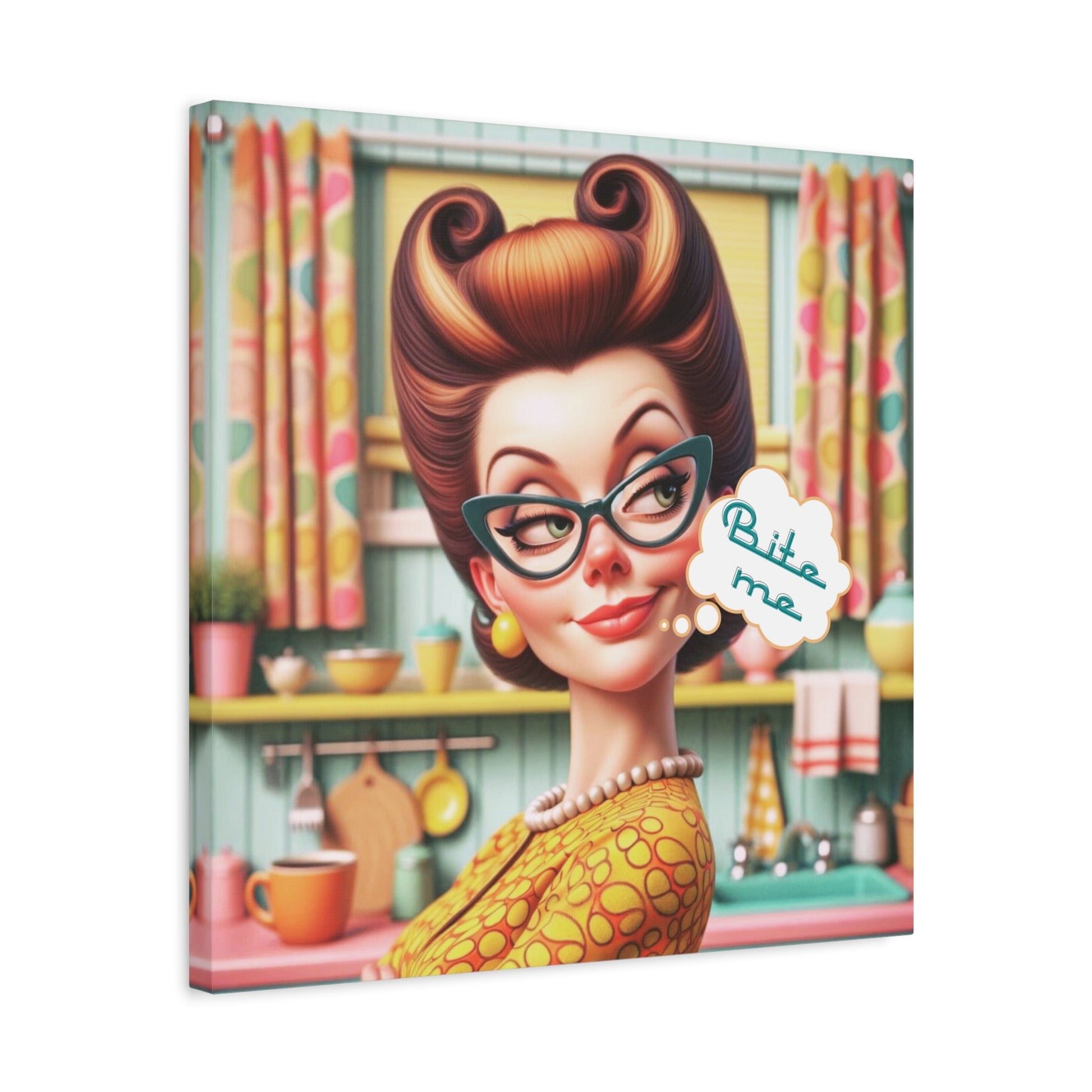 Sarcastic Housewife 50s Funny Pun, Meme Art Bite Me Office Art Matte Canvas Art - Snarkyhousewife