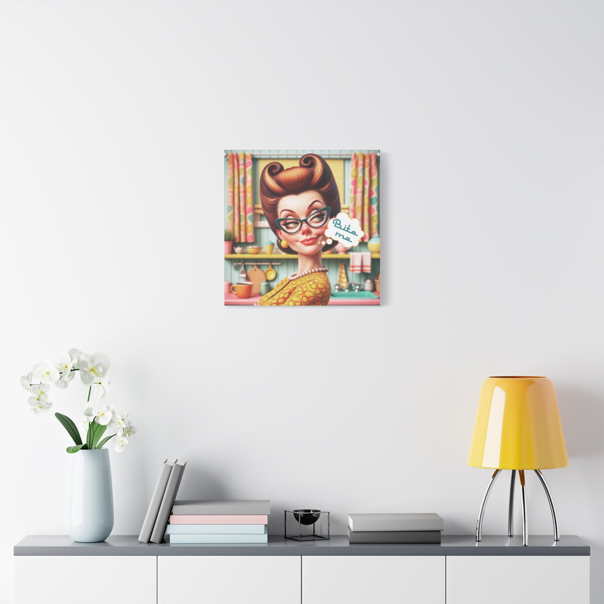 Sarcastic Housewife 50s Funny Pun, Meme Art Bite Me Office Art Matte Canvas Art - Snarkyhousewife