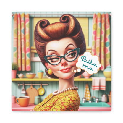 Sarcastic Housewife 50s Funny Pun, Meme Art Bite Me Office Art Matte Canvas Art - Snarkyhousewife