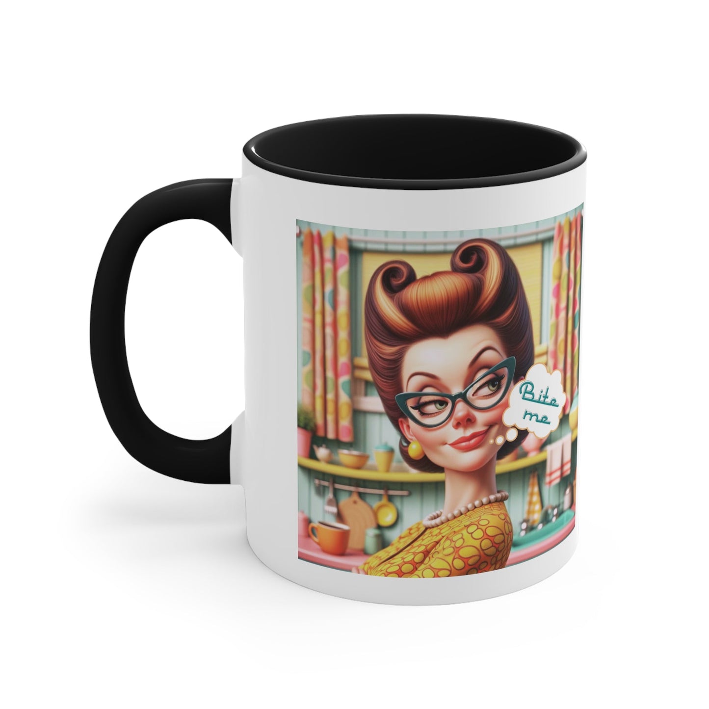 Snarky Housewife, Bite Me, Sarcastic Humor Pun, Funny Coffee Accent Coffee Mug, 11oz - Snarkyhousewife