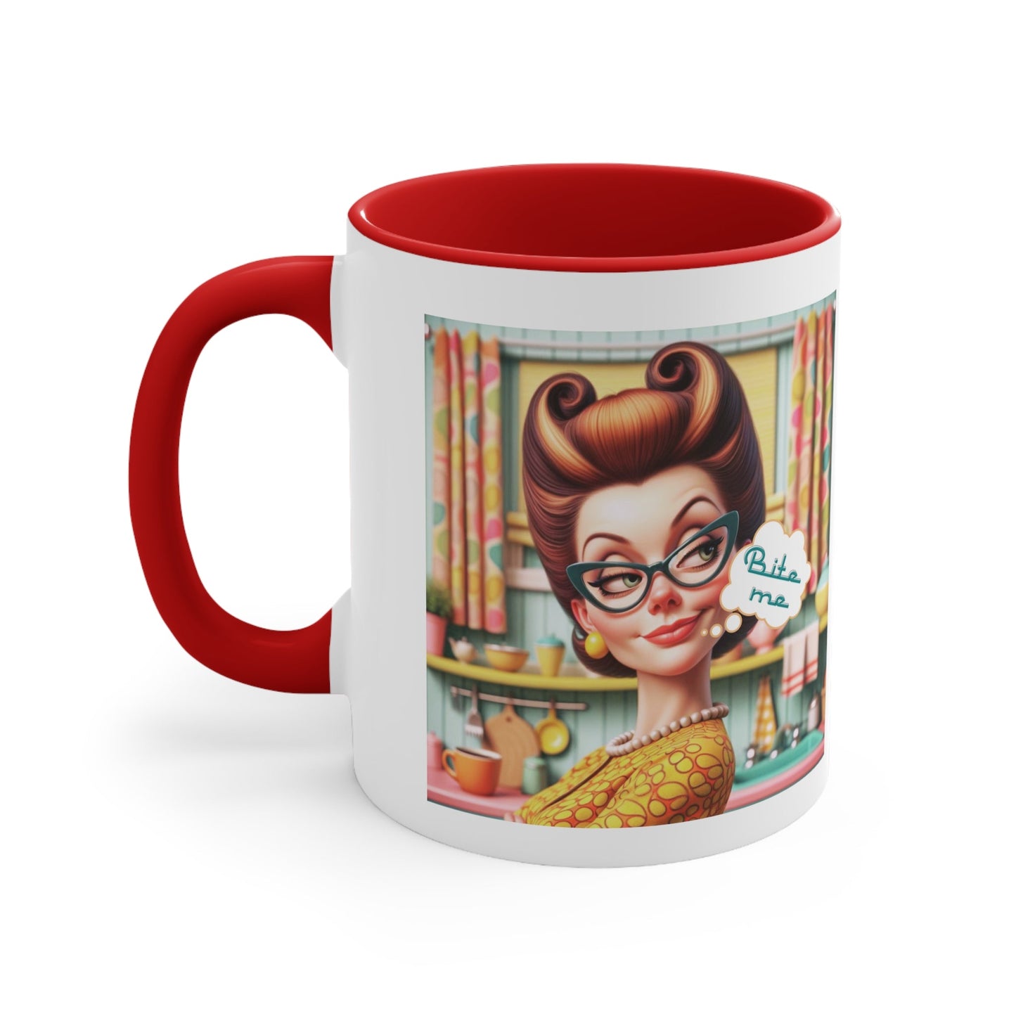 Snarky Housewife, Bite Me, Sarcastic Humor Pun, Funny Coffee Accent Coffee Mug, 11oz - Snarkyhousewife