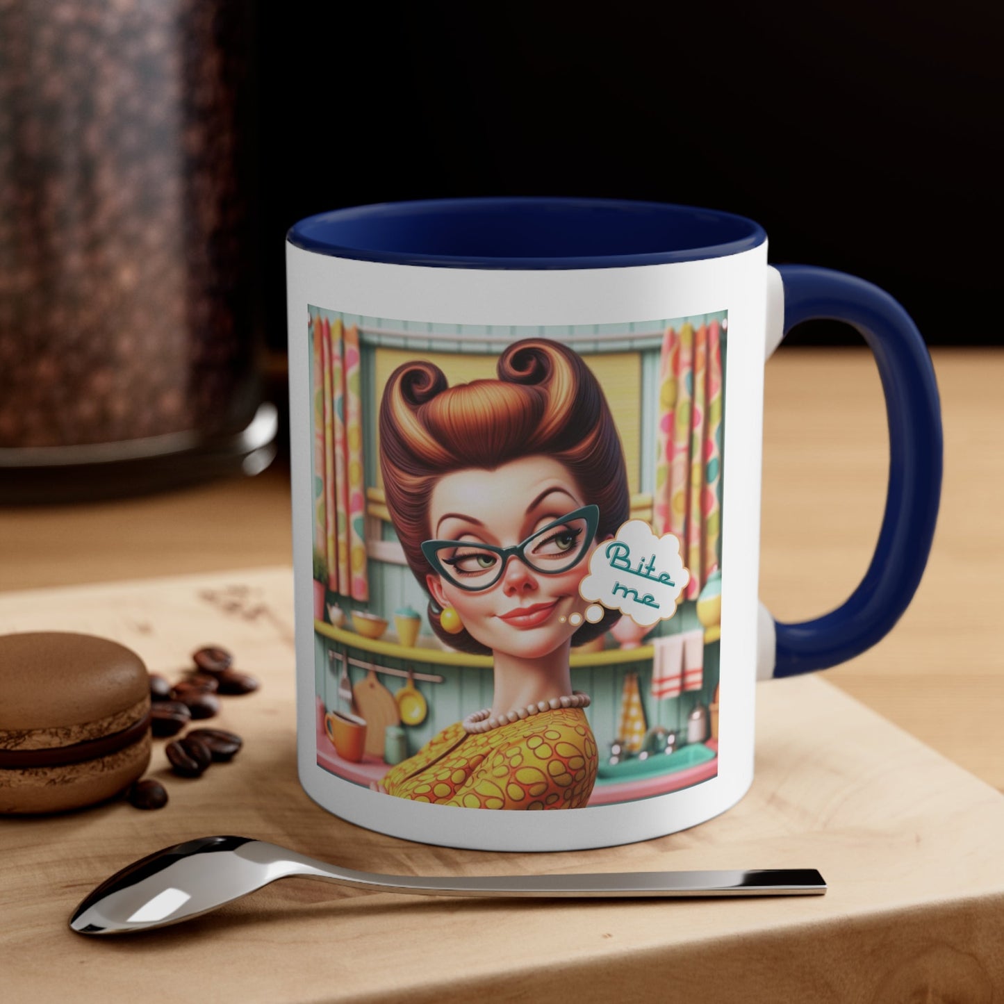 Snarky Housewife, Bite Me, Sarcastic Humor Pun, Funny Coffee Accent Coffee Mug, 11oz - Snarkyhousewife