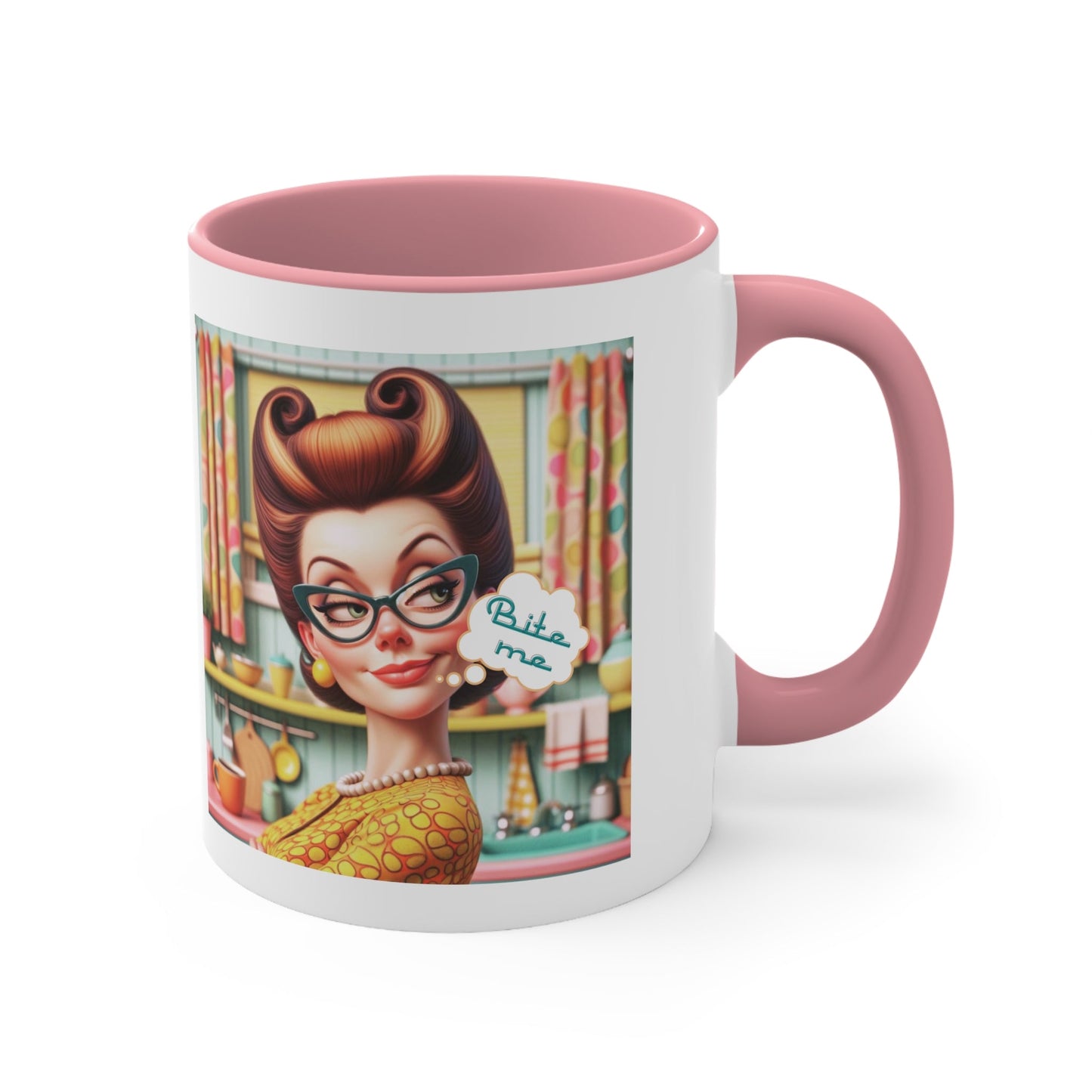 Snarky Housewife, Bite Me, Sarcastic Humor Pun, Funny Coffee Accent Coffee Mug, 11oz - Snarkyhousewife