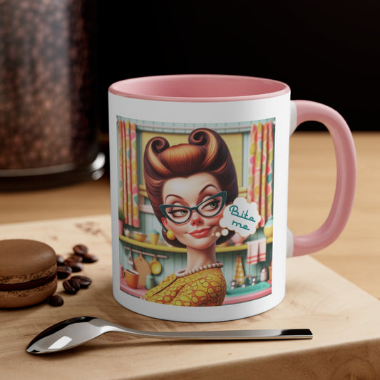 Snarky Housewife, Bite Me, Sarcastic Humor Pun, Funny Coffee Accent Coffee Mug, 11oz - Snarkyhousewife