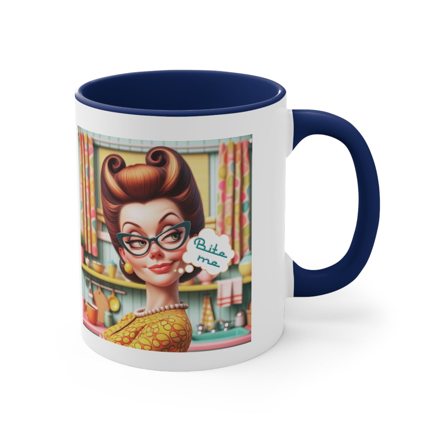 Snarky Housewife, Bite Me, Sarcastic Humor Pun, Funny Coffee Accent Coffee Mug, 11oz - Snarkyhousewife