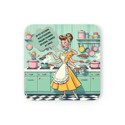 Snarky Sarcastic Funny Kitchen Chaos, Mom Multi-tasking, Funny Puns, Gifts For Mom Corkwood Coaster Set - Snarkyhousewife