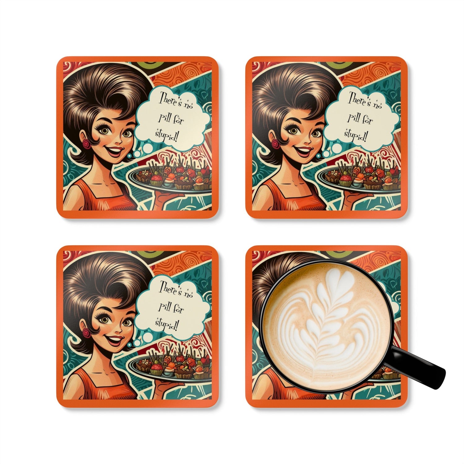 Snarky Sassy Sarcastic 50s Housewife Kitschy Cute Corkwood Coaster Set - Snarkyhousewife